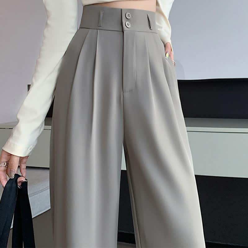 High Waist Wide Leg Double Button Drape Suit Pants  |   Pants Clothing Black