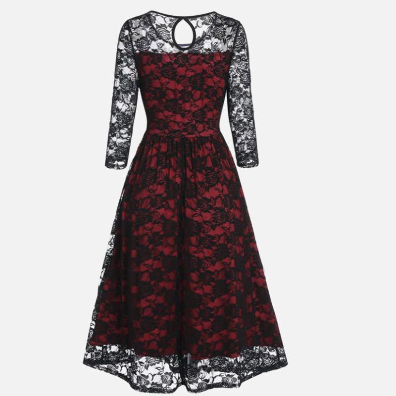 Hollow Out Rose Embroidery A-Line Lace Dress  |   Dresses Clothing Dresses