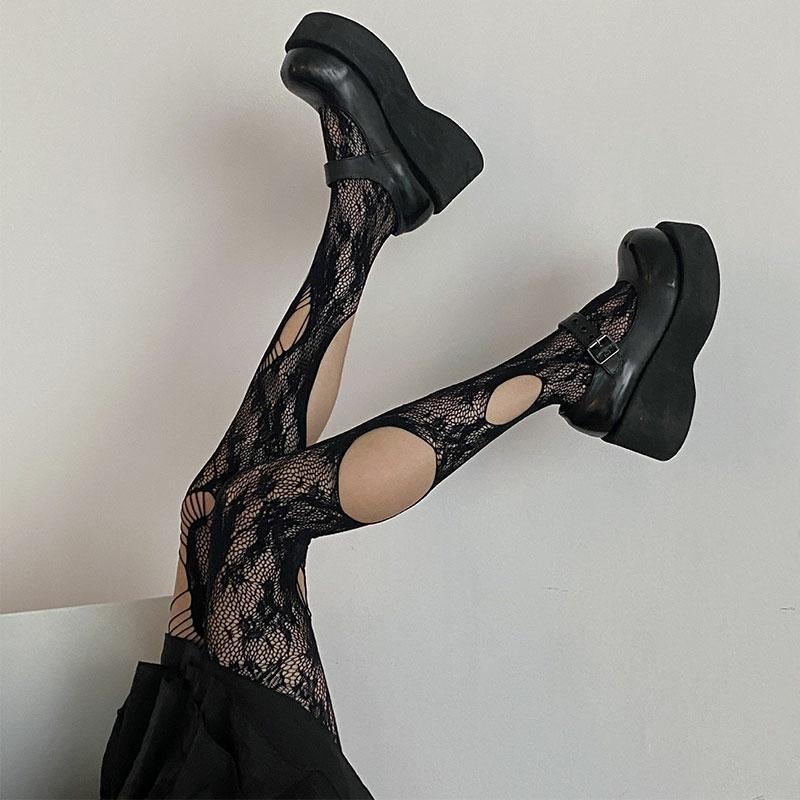 Hollow Out Rose Pattern Mesh Stockings  |   Socks Accessories Black