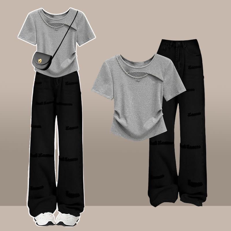 Hollow T-Shirt Black Pants Two Pieces  |   Pants Clothing Pants