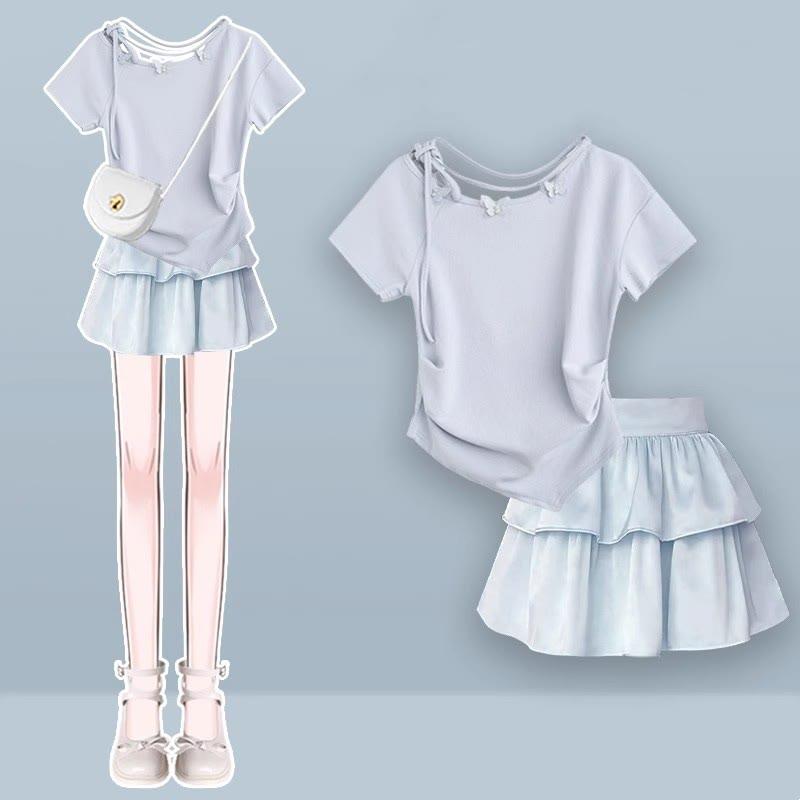 Irregular 3D Butterfly T-Shirt Puffy Skirt Two Pieces  |   T-Shirts Clothing Set A