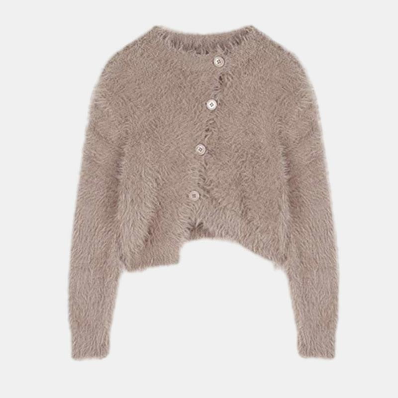 Irregular Brown Cardigan Sweater  |   Sweater Clothing Khaki Sweater