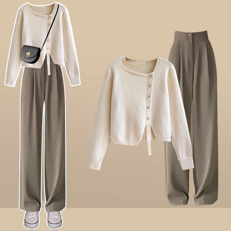 Irregular Button Sweater Casual Pants Two Pieces  |   Pants Clothing Pants