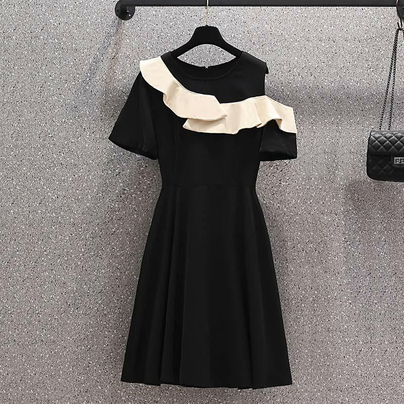 Irregular Flouncing Single Cold Shoulder A-Line Dress  |   Dresses Clothing Black