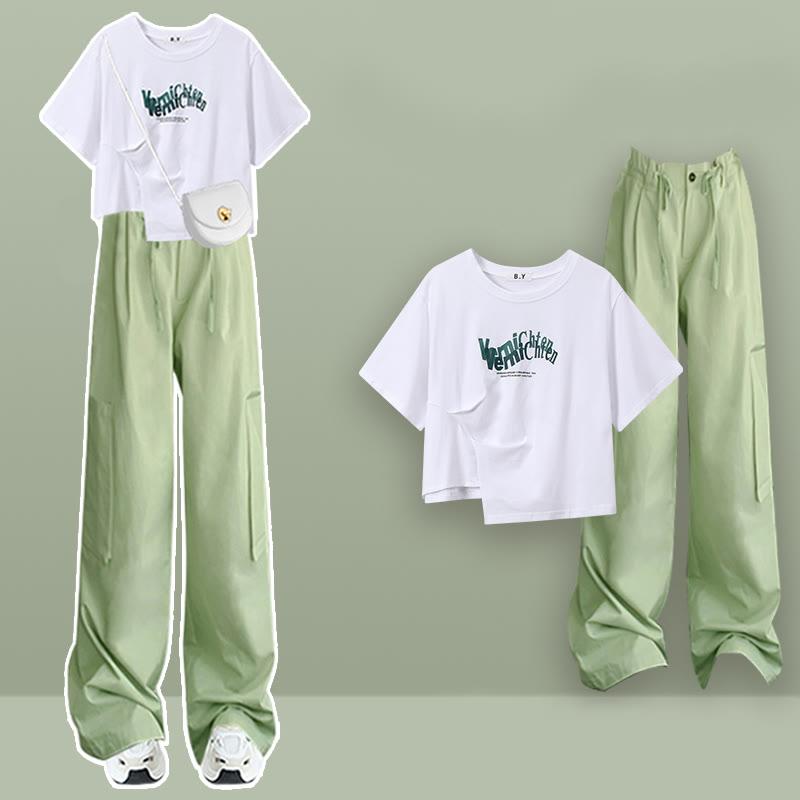 Irregular Letter T-Shirt Pure Color Cargo Pants  |   Pants Clothing Pants