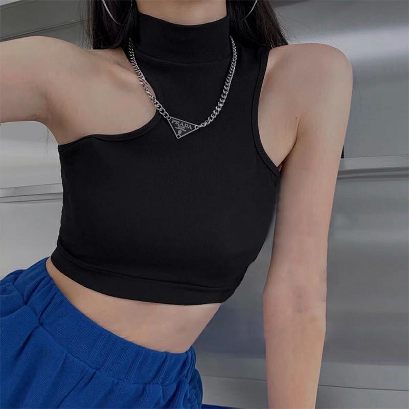 Irregular Pure Color Crop Top  |   Crop Tops & Camis Clothing Black