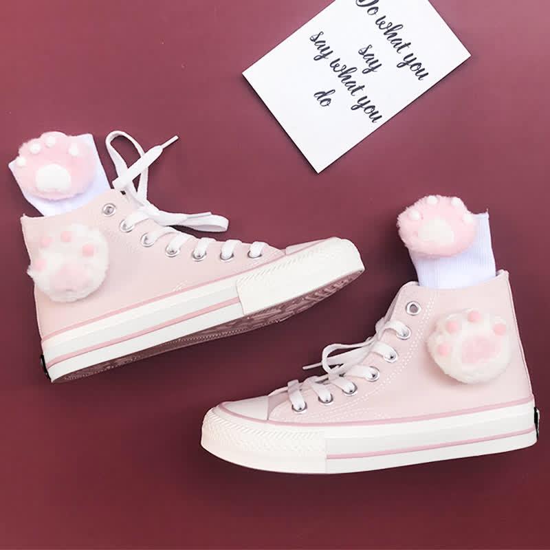 Japanese Cute Cat High Top Canvas Shoes  |   Sneakers Shoes Pink