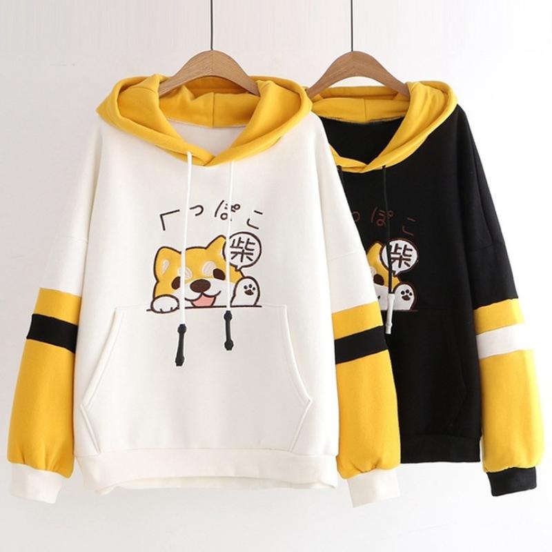 Japanese Puppy Color Block Hoodie  |   Sweatshirts & Hoodies Clothing Black