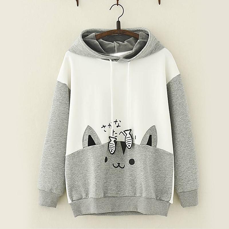 Japanese Style Cat Fish Pendant Hoodie  |   Sweatshirts & Hoodies Clothing Black