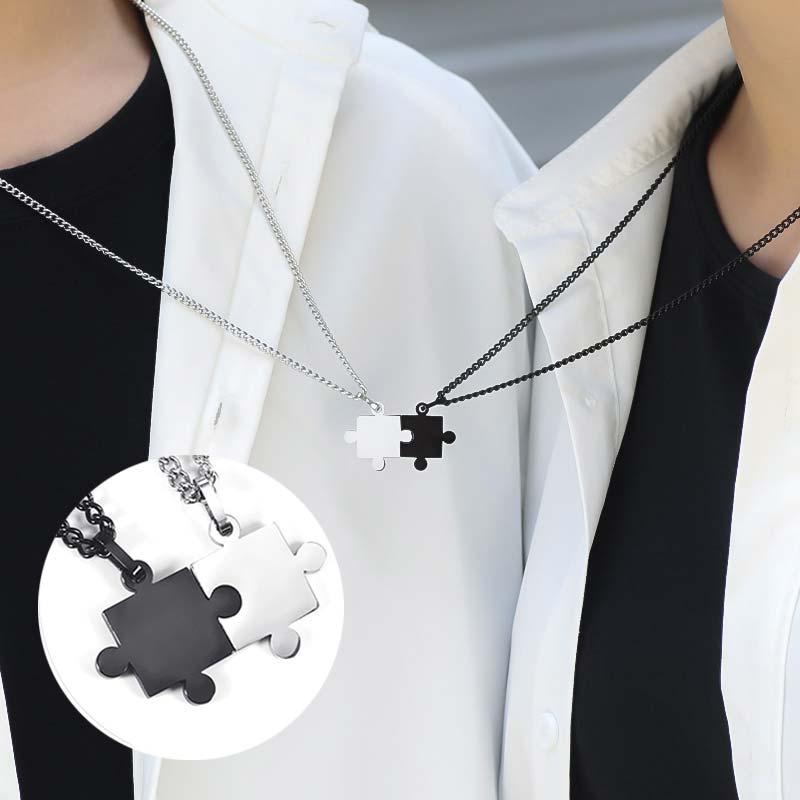 Jigsaw Pendant Couple Necklace  |   Jewelry Accessories Black+Black+Chain1