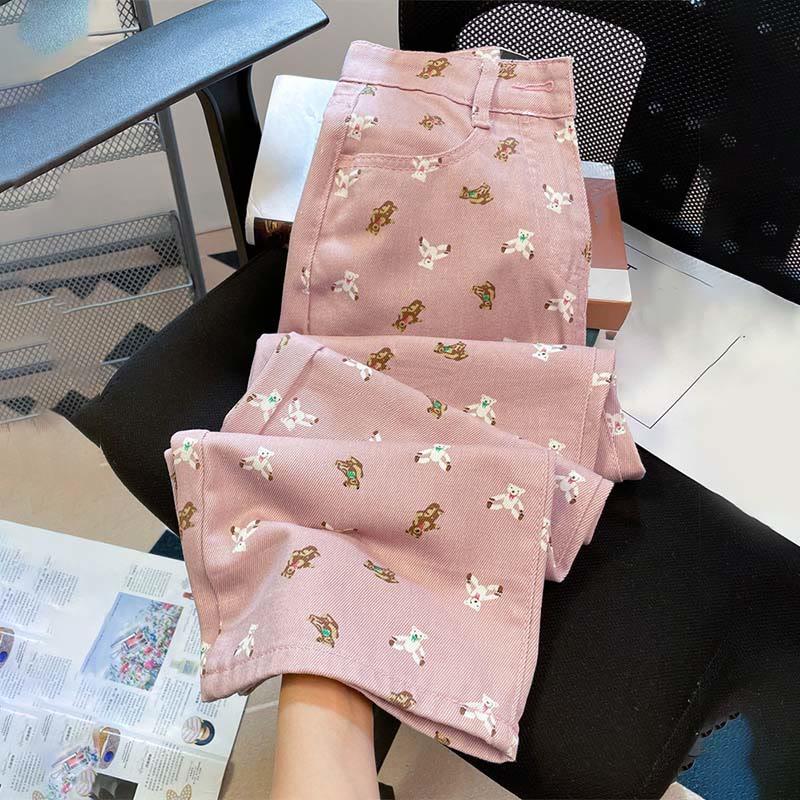 Kawaii Bear Print High Waist Jeans  |   Pants Clothing Pants