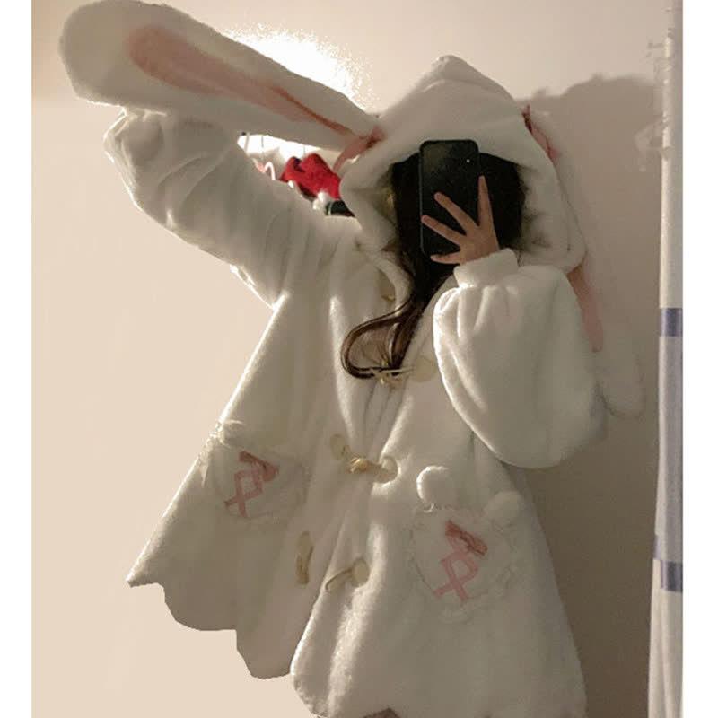 Kawaii Bunny Ears Velvet Loose Hooded Coat Outerwear  |   Outerwear Clothing Outerwear