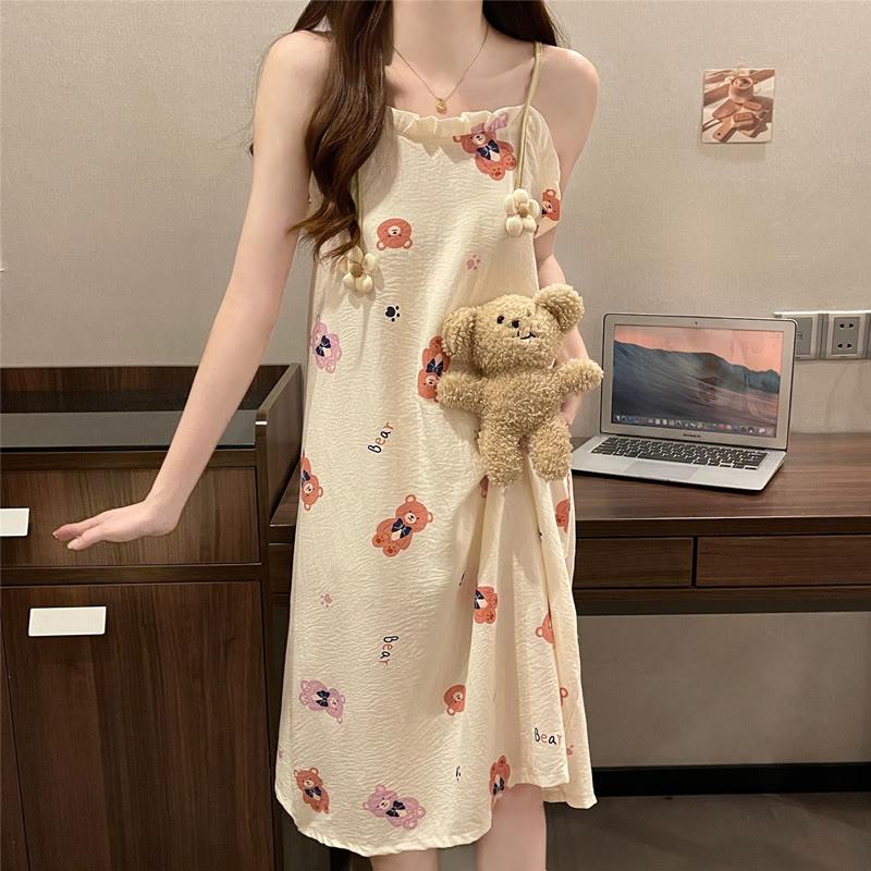 Kawaii Cartoon Print Slip Pajamas Dress  |   Pajamas Clothing A