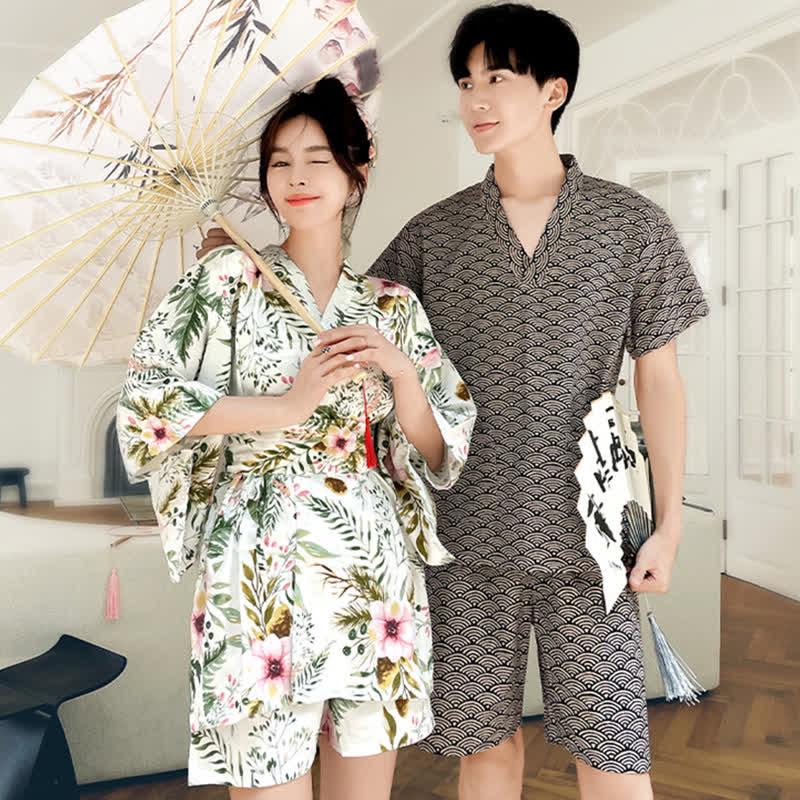 Kawaii Cotton Flowers Print Couple Outfit Pajamas  |   Pajamas Clothing Men