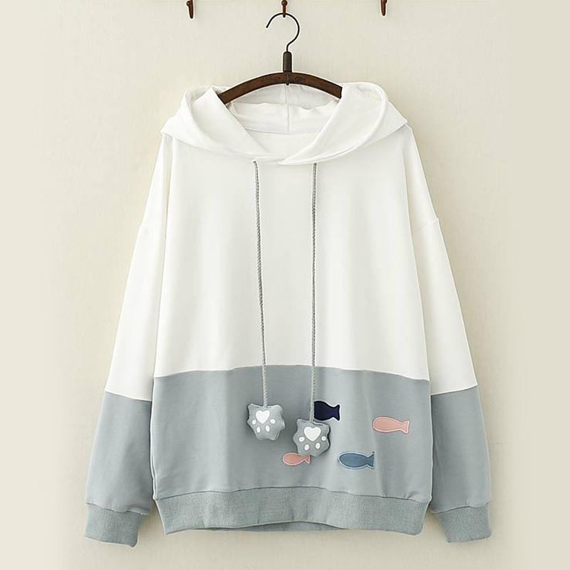 Kawaii Fish Cat Claw Hoodie  |   Sweatshirts & Hoodies Clothing Blue