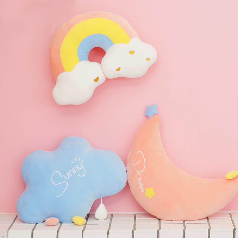 Kawaii Rainbow Moon Cloud Pattern Pillow Plush Toy  |   Plushies & Bedding Accessories Cloud