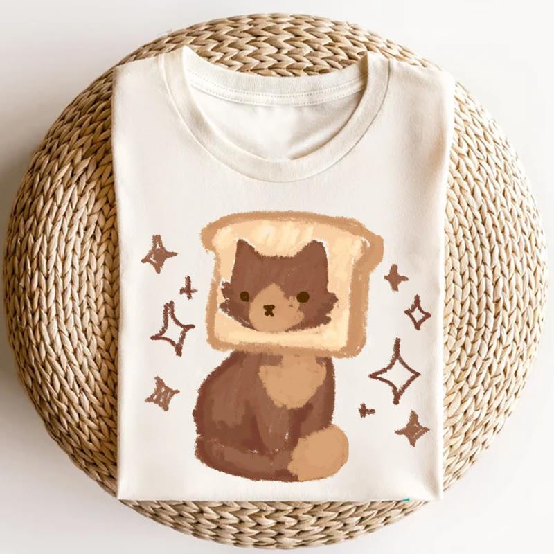 Kitty Bread Print Summer T-Shirt  |   T-Shirts Clothing Apricot