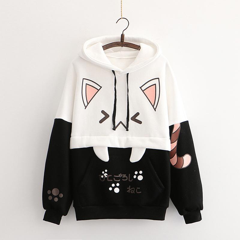 Kitty Claw Print Color Block Hoodie  |   Sweatshirts & Hoodies Clothing Black