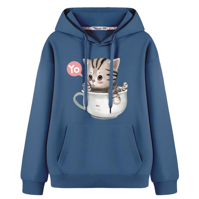 Kitty Cup Print Hoodie  |   Sweatshirts & Hoodies Clothing Beige