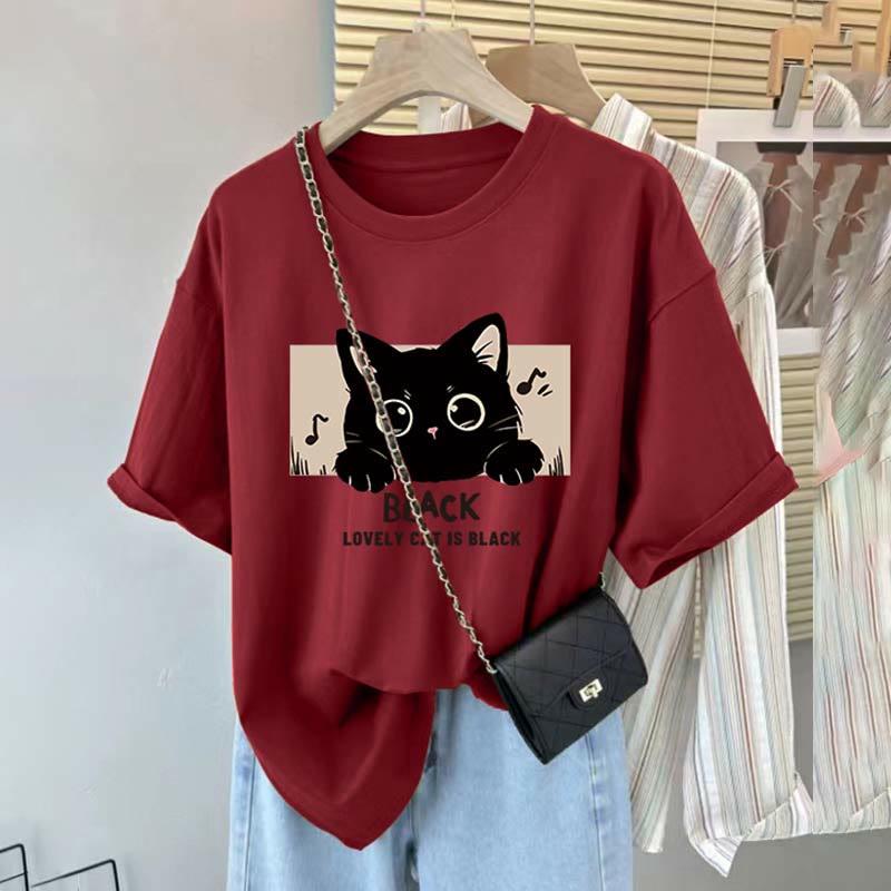 Kitty Letter Print Casual Loose T-Shirt  |   T-Shirts Clothing A