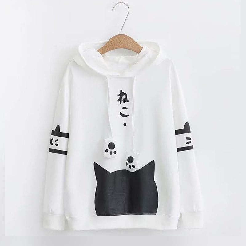 Kitty Letter Print Long Sleeve Hoodie  |   Sweatshirts & Hoodies Clothing Black