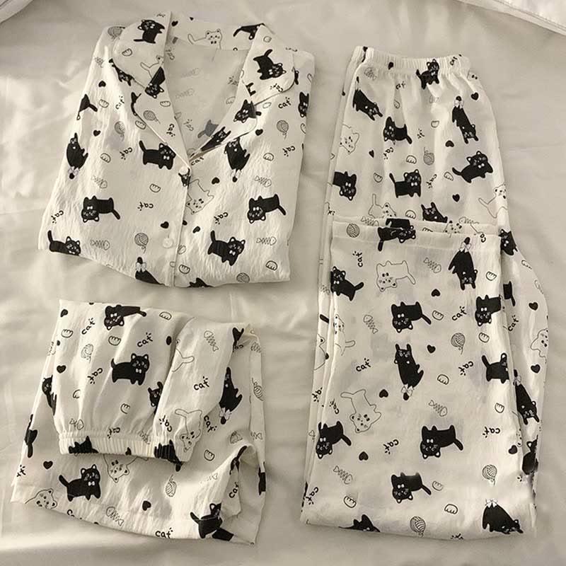 Kitty Letter Print Pajamas Three Pieces Set  |   Pajamas Clothing Pajamas