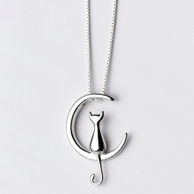 Kitty Moon Pendant 925 Sterling Silver Necklace  |   Jewelry Accessories Jewelry