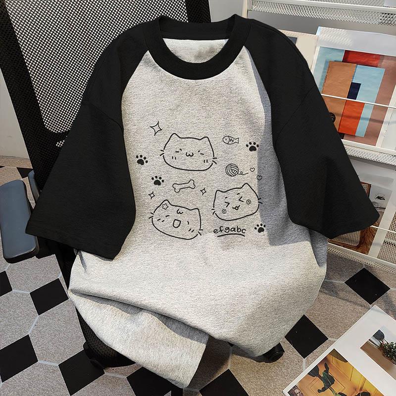 Kitty Paw Print Casual Loose T-Shirt  |   T-Shirts Clothing Apricot