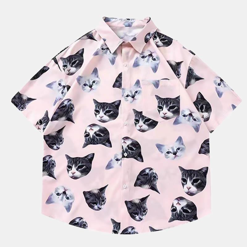 Kitty Print Short Sleeve Shirt  |   T-Shirts Clothing Pink