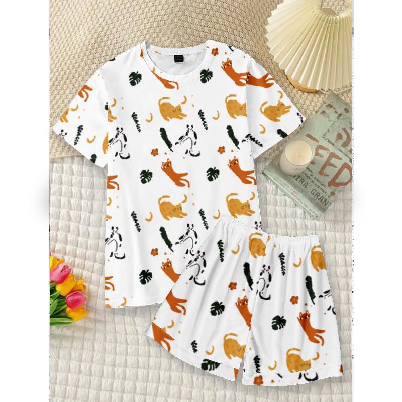 Kitty Print T-Shirt Shorts Pajamas  |   Shorts Clothing Pajamas