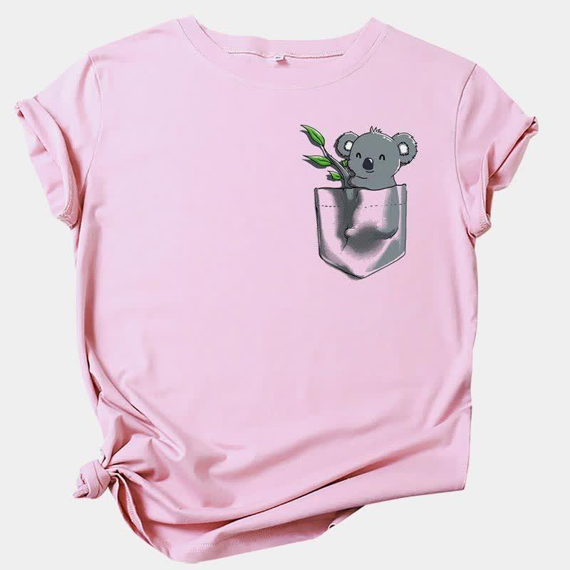 Koala Pocket Print  Round Collar T-Shirt  |   T-Shirts Clothing Army Green