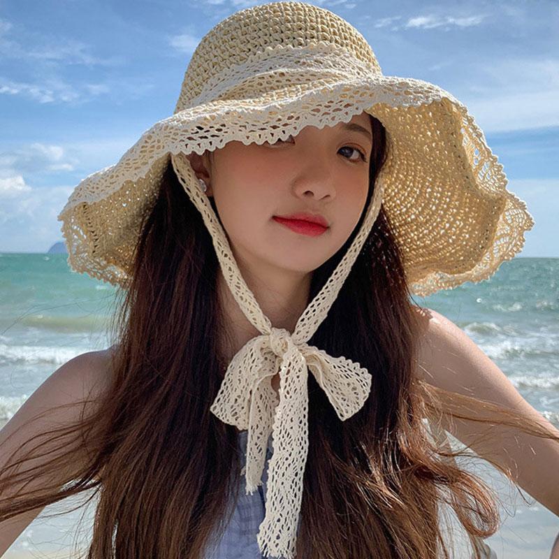 Lace Straw Hat Sun Protective  |   Hats & Scarfs Accessories Beige