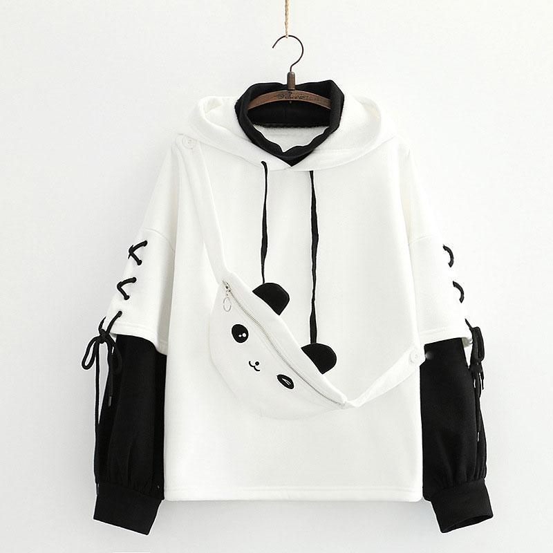 Lace Up Cartoon Crossbody Bag Fake Two-Piece Hoodie  |   Sweatshirts & Hoodies Clothing Sweatshirts & Hoodies