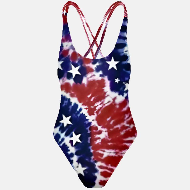 Lace-Up Flag Print One-Piece Swimsuit  |   Swimwear Clothing Multicolor