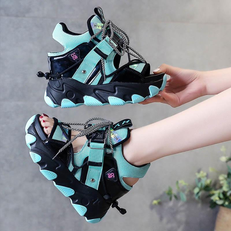 Lace-Up Open Toe Platform Sandals  |   Sandals Sandals Green