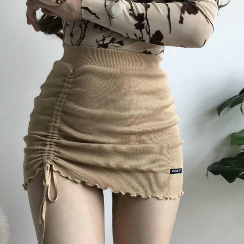 Lace Up Pure Color A-Line Knit Skirt  |   Skirts Clothing Black