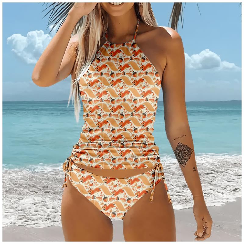 Lace-Up Squirrel Print Swimsuit Set  |   Swimwear Clothing Swimwear