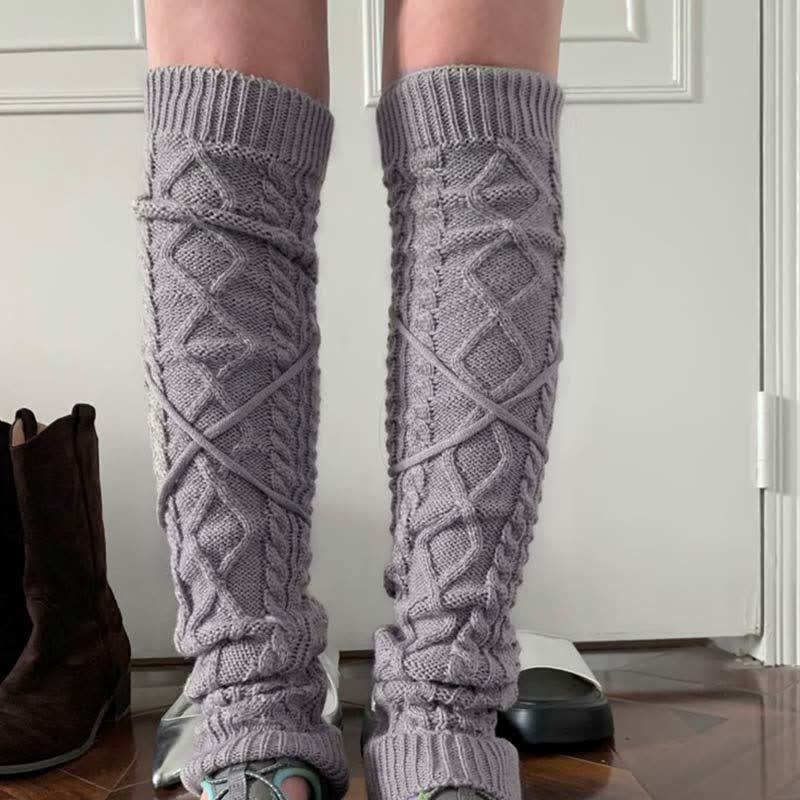 Lace Up Textured Stockings Over The Knee  |   Socks Accessories Dark Grey