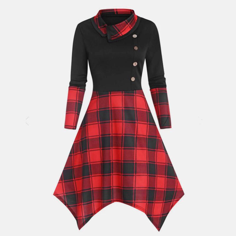 Lapel Button Decor Plaid Splice Irregular Dress  |   Dresses Clothing Dresses