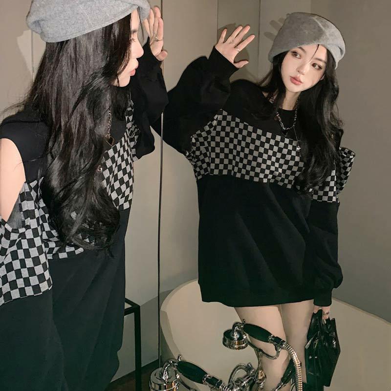 Lattice Print Cold Shoulder Loose Sweatshirt  |   Sweatshirts & Hoodies Clothing Black