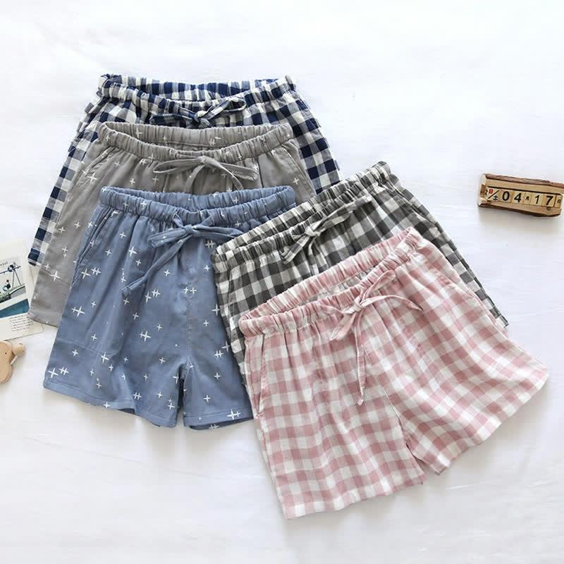 Lattice Star Print Cotton Pajama Shorts  |   Pajamas Clothing Blue Lattice