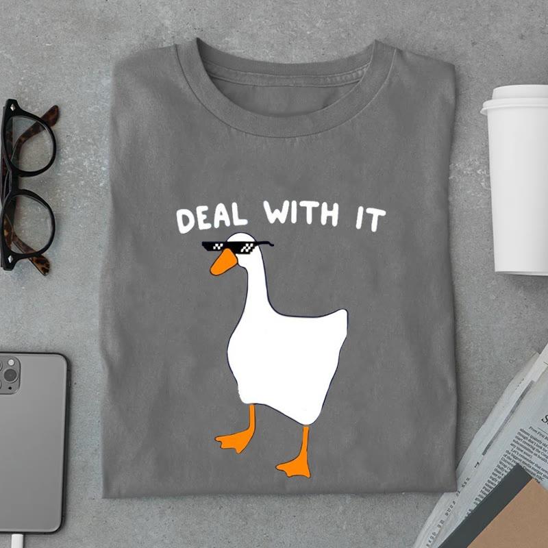 Letter Duck Print Summer T-Shirt  |   T-Shirts Clothing Grey