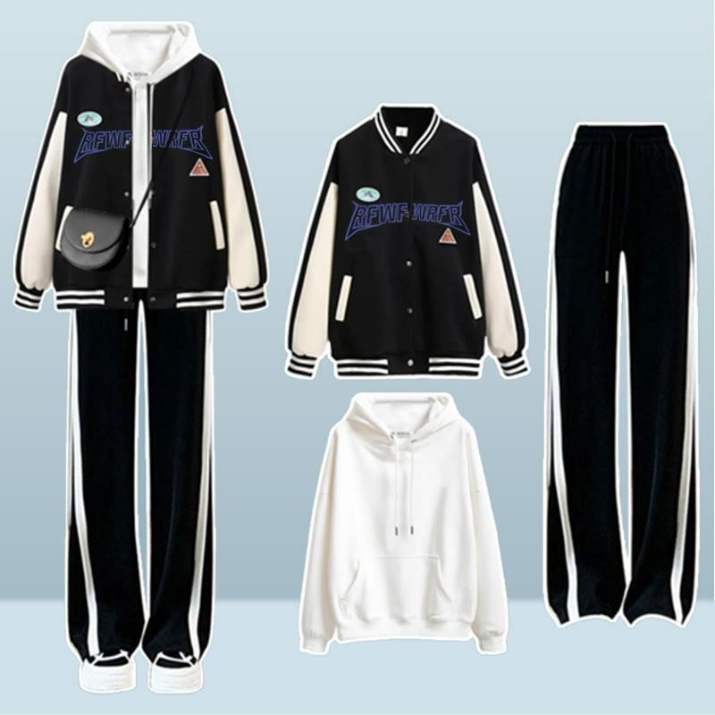 Letter Embroidery Baseball Jacket Hoodie Pants Three Pieces Set  |   Sweatshirts & Hoodies Clothing Hoodie