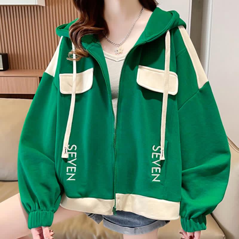 Letter Embroidery Colorblock Loose Hooded Zipper Sweatshirt  |   Sweatshirts & Hoodies Clothing Apricot