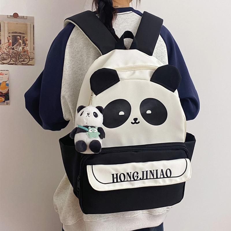 Letter Embroidery Panda Print Backpack  |   Backpack Backpack A+Panda Pendant