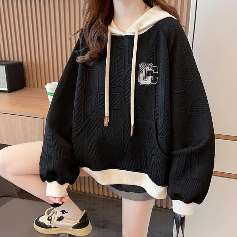 Letter Embroidery Pocket Colorblock Loose Hoodie  |   Sweatshirts & Hoodies Clothing Apricot