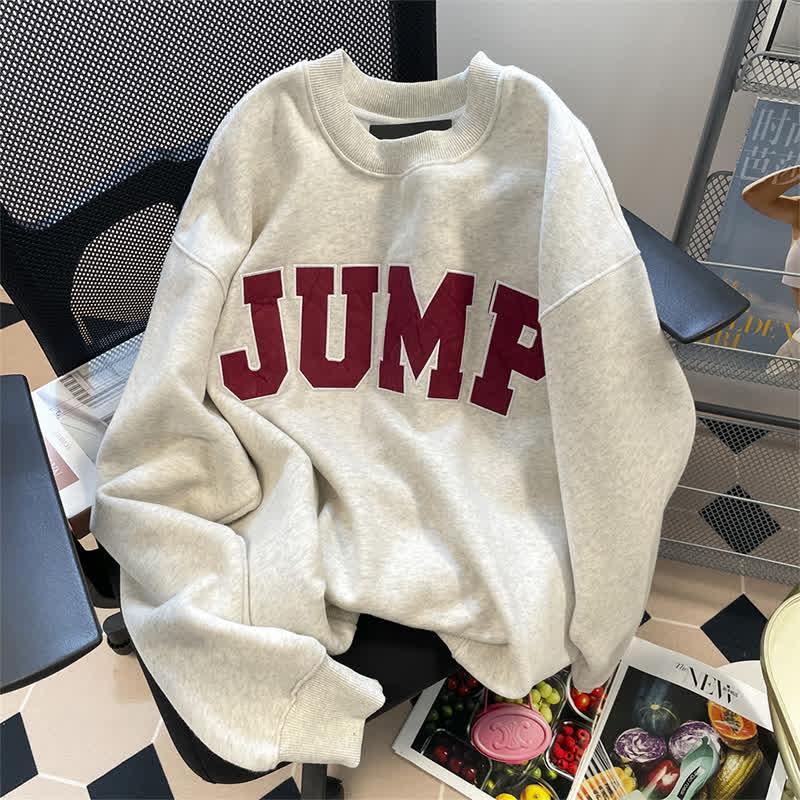 Letter Embroidery Round Collar Casual Plush Sweatshirt  |   Sweatshirts & Hoodies Clothing Grey