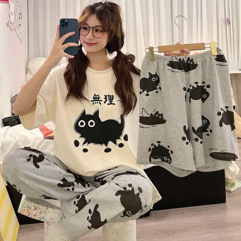 Letter Kitty Print Pajamas Three Pieces Set  |   Pajamas Clothing Pajamas