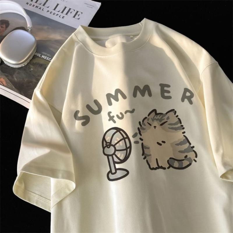 Letter Kitty Print Summer T-Shirt  |   T-Shirts Clothing Apricot