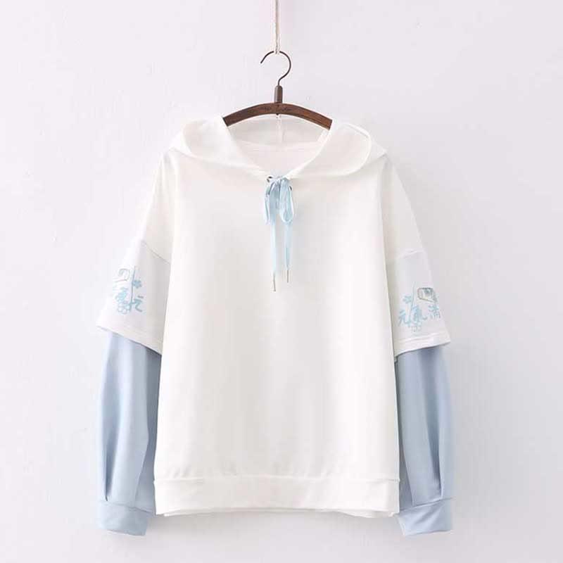 Letter Print Lace-Up Hoodie  |   Sweatshirts & Hoodies Clothing Blue